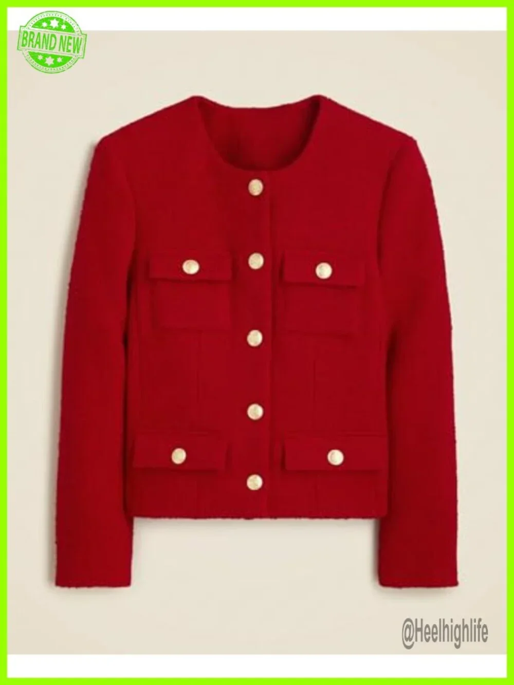 Cropped Tweed Collarless Blazer with Pockets Business Casual